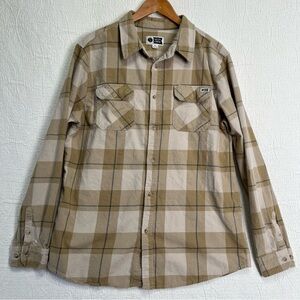 Salty Crew First Light Men XL Plaid Flannel Shirt In Peyote Tan Cotton Button Up